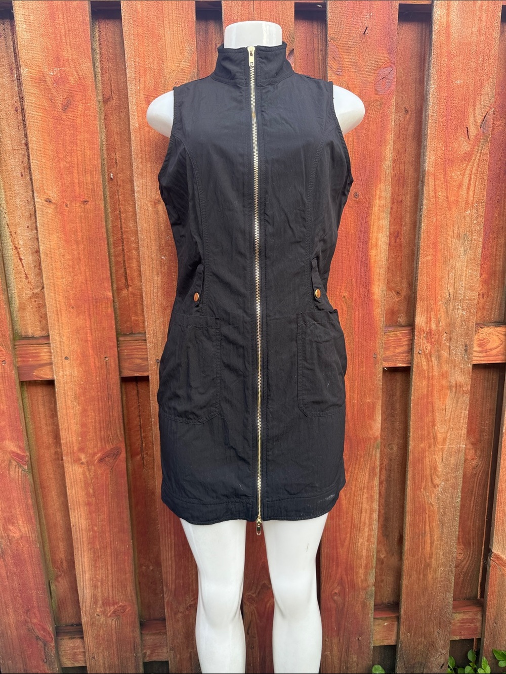 Etiquette Black Utility Cargo Full Zip Mock Neck Dress Gold Hardware Small